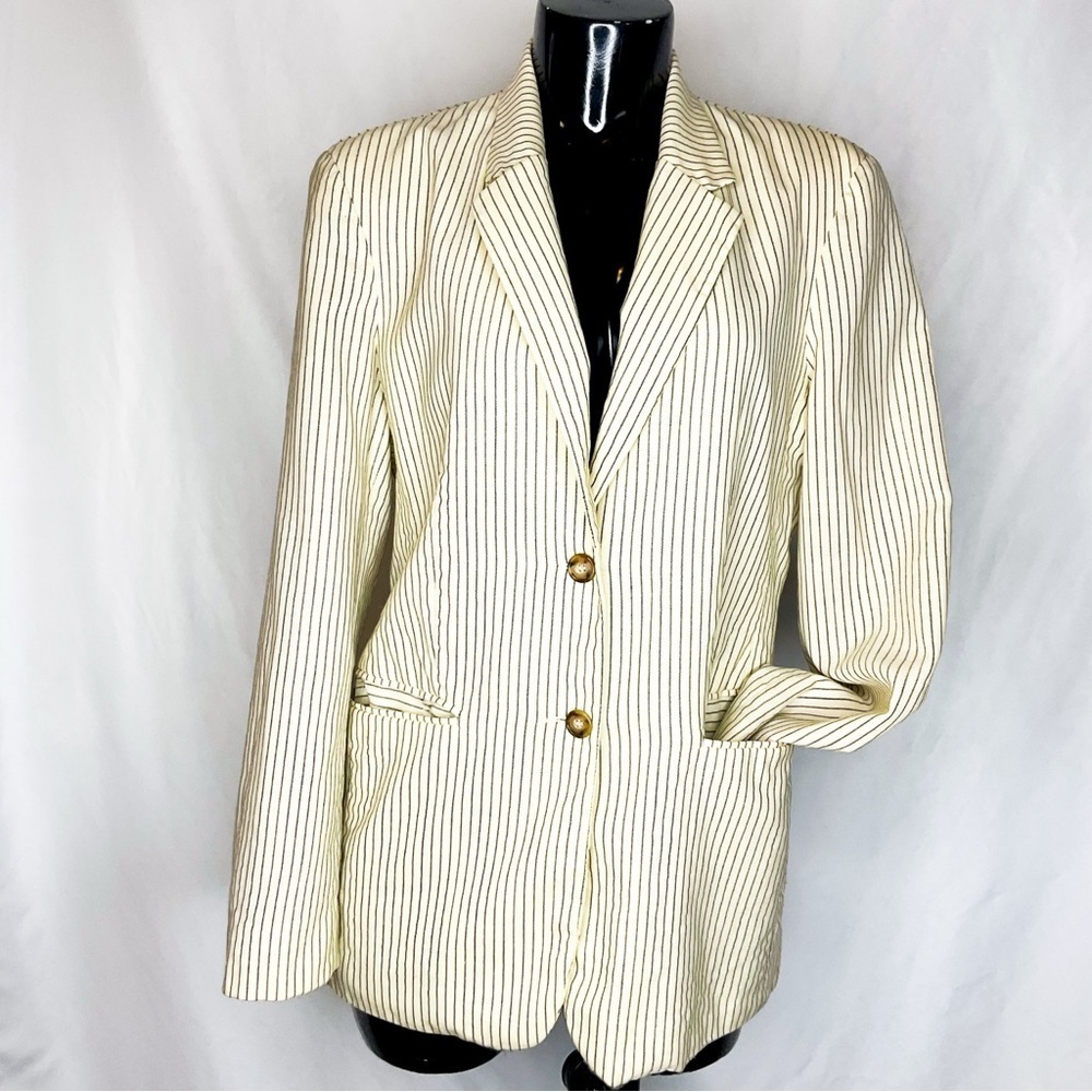 United Colors of Benetton Wool Blazer 42 Cream Stripe 90s
